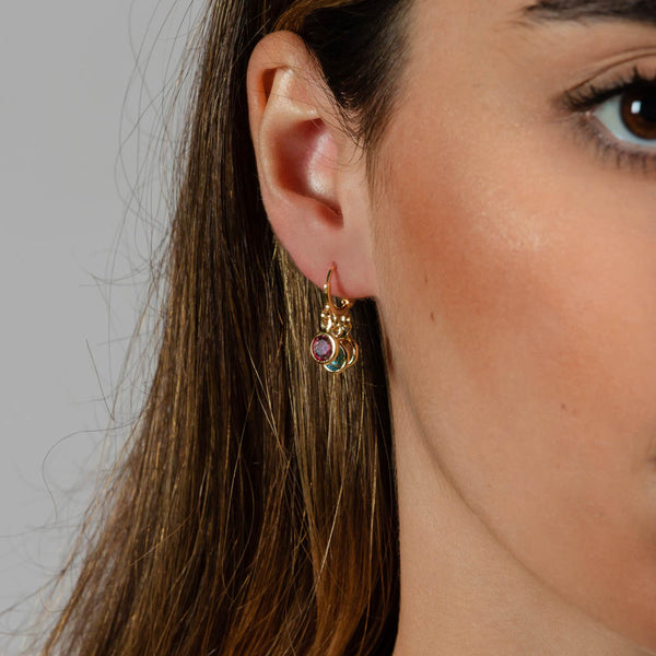 Brinco Argola Trio Pedras Coloridas - BAP 0084