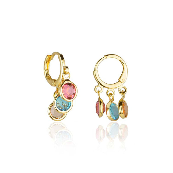 Brinco Argola Trio Pedras Coloridas - BAP 0084