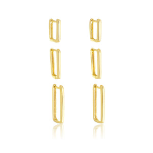Kit brincos argola retangular - BE 1621