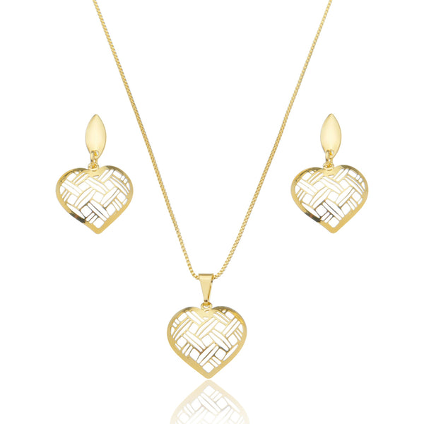 Conjunto Colar e Brinco Coração Vazado 2 cores - CJE 1259