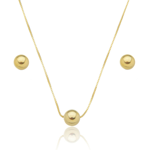 Conjunto Colar e Brinco Esfera Lisa - CJE 1261