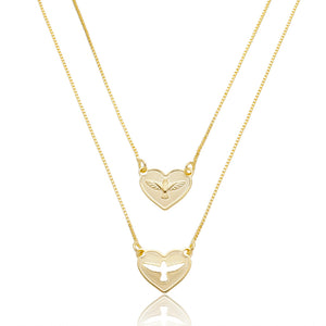 Colar Duplo Espírito Santo em Coração - COL 0265