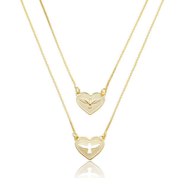 Colar Duplo Espírito Santo em Coração - COL 0265