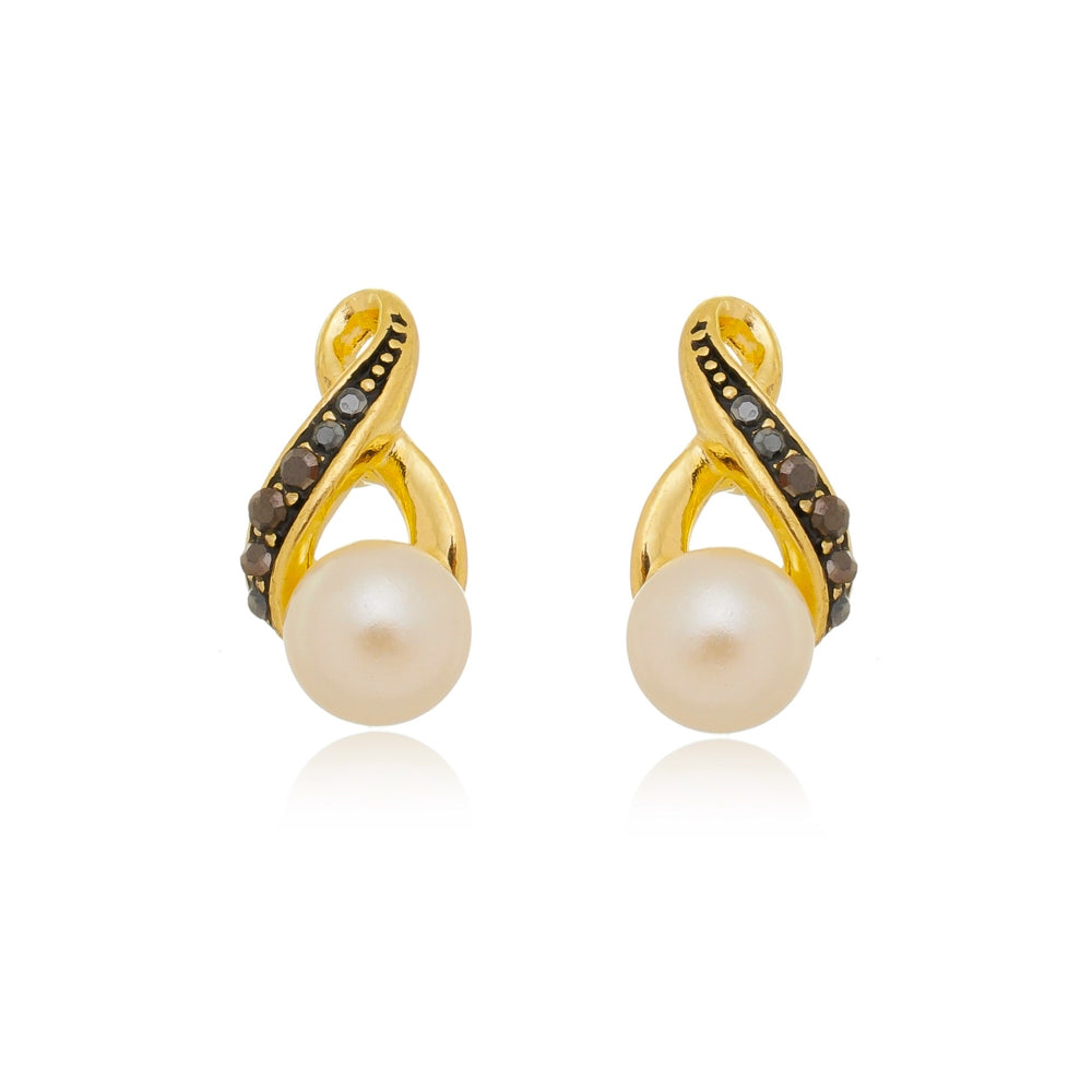 Brinco pérola e Zirconias pretas - BE 1423