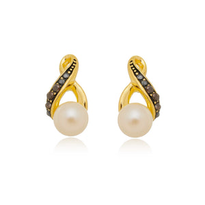 Brinco pérola e Zirconias pretas - BE 1423