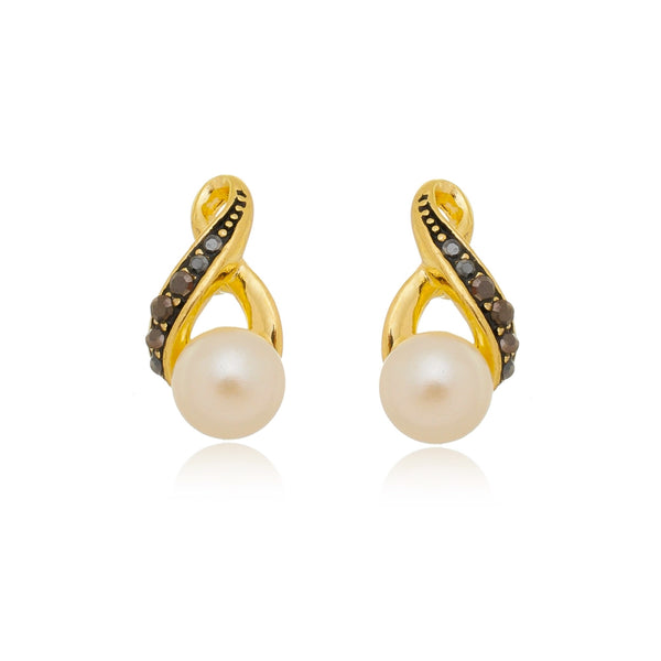Brinco pérola e Zirconias pretas - BE 1423