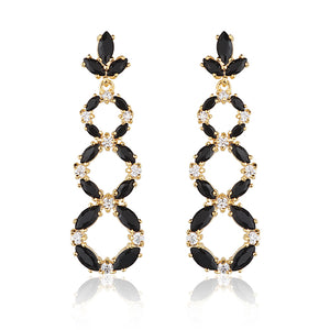 Brinco Longo Luxo com Zircônias Pretas e Brancas - BEP 0324 P