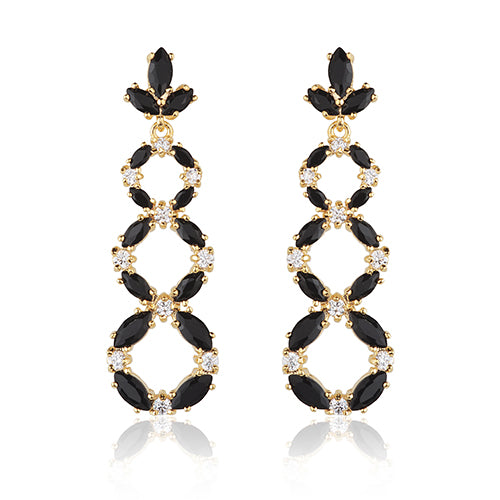 Brinco Longo Luxo com Zircônias Pretas e Brancas - BEP 0324 P